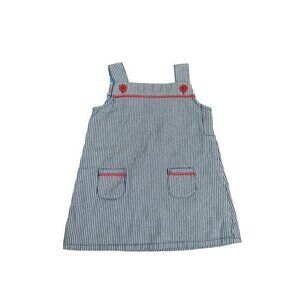 Baby Boden Blue & White Striped Cotton Dress W/ Red Accents & Pockets - Size 18-